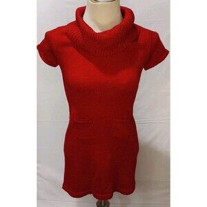 Faded Glory High Mock Neck Shirt Sleeve Sweater Dress Size L 10/12 Red Metallic